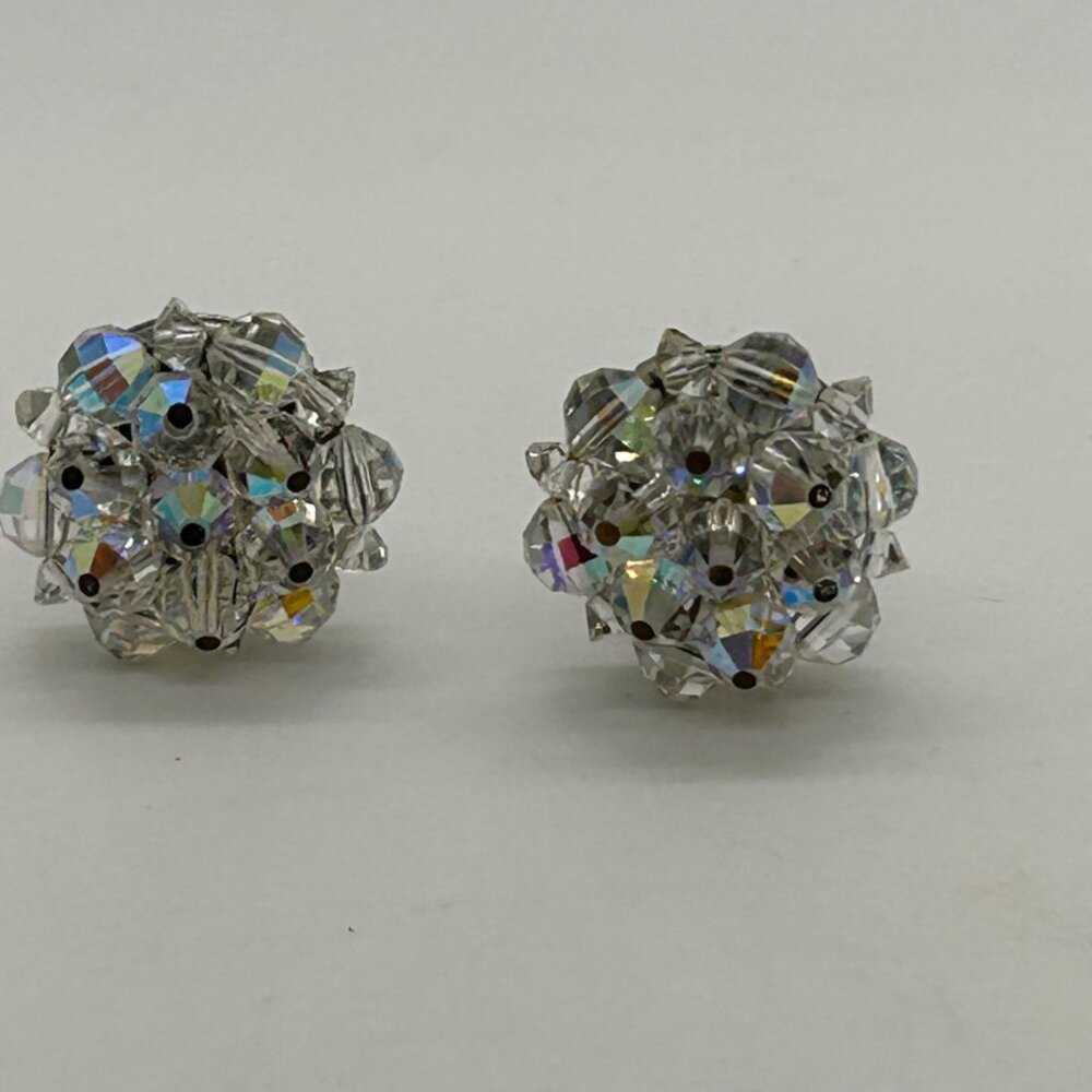 Laguna Vintage Aurora Borealis Crystal Cluster Clip-On Earrings Iridescent - Picture 12 of 16
